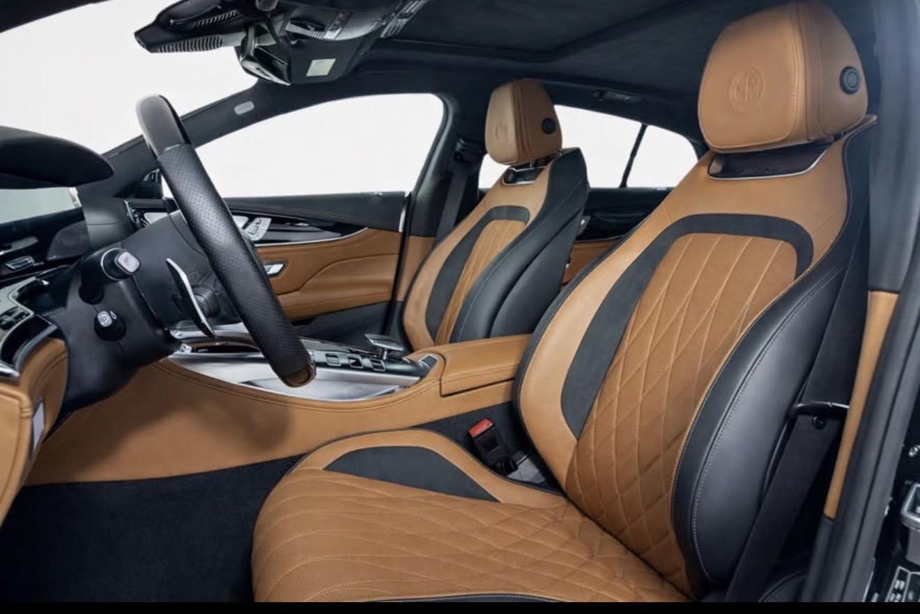 Tan and black interior of the Mercedes-Benz AMG GT 63
