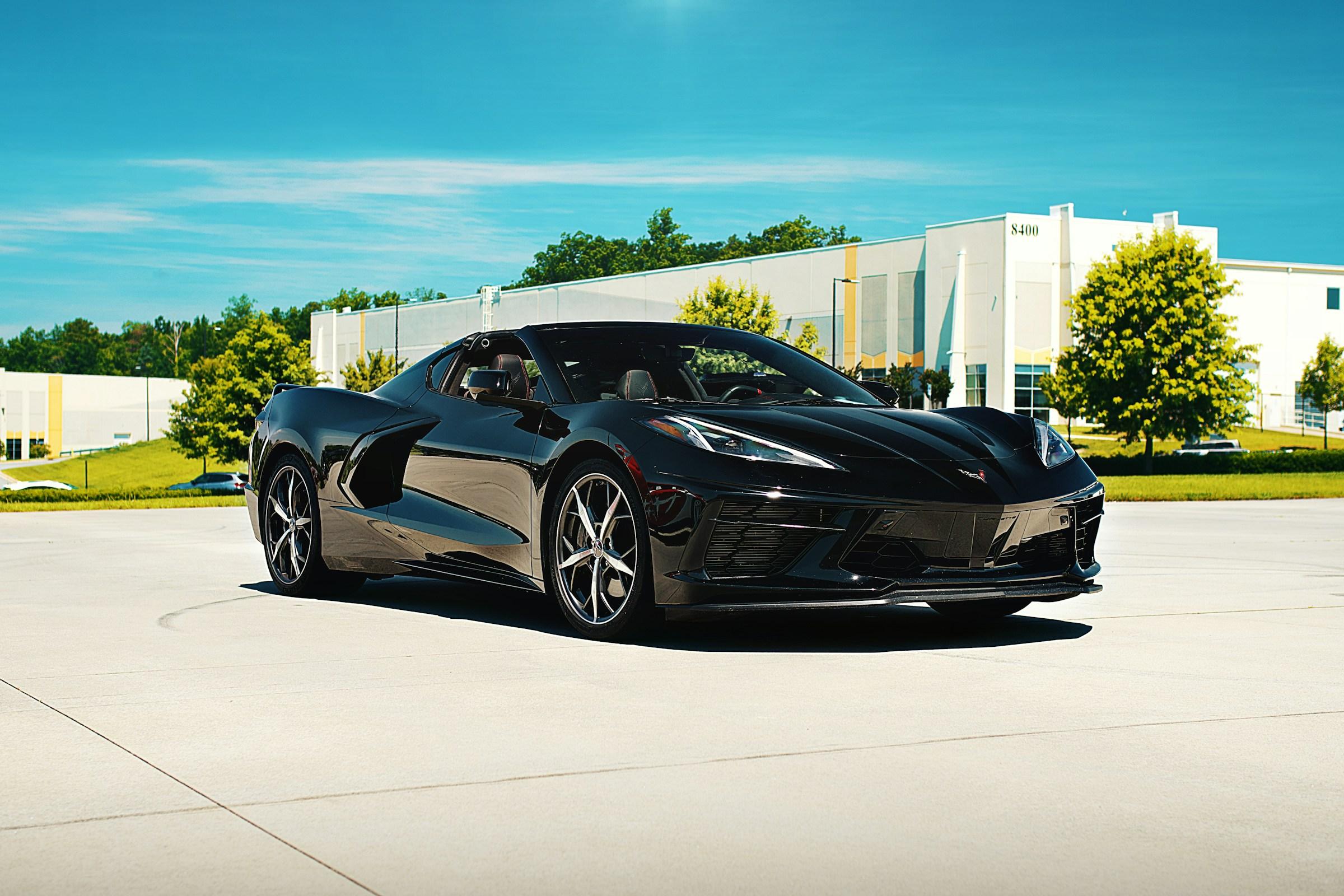 Black Chevrolet Corvette C8 photographed outdoors